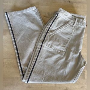 Lucky Brand taupe/beige cropped straight leg jeans with navy stripe